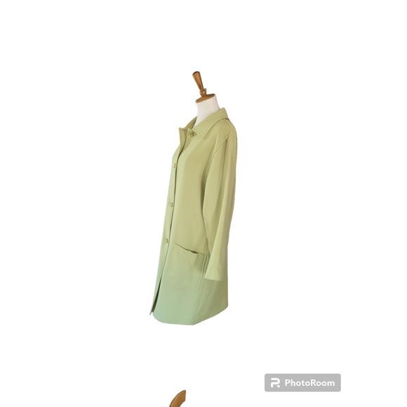 80's Oscar de la Renta Chartreuse Wool‎ Button Front Midi Coat - Picture 4 of 7